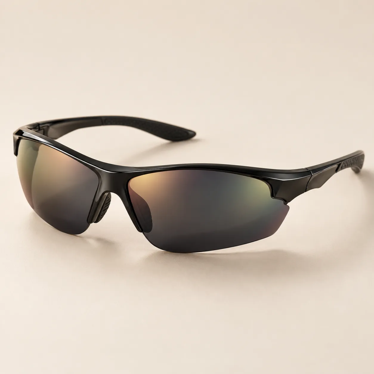 Óculos de sol esportivo preto envolvente com lentes escuras